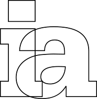 A logo with transparent text with a black outline reading "ia"