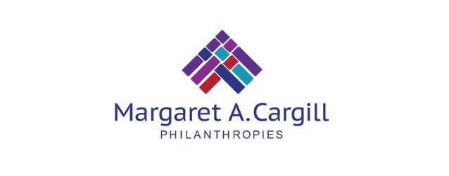 The logo for Margaret A. Cargill Philanthropies: a woven design with purple, blue, and red strands.