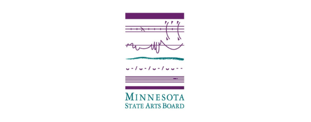 The logo for the Minnesota State Arts Board: several abstract lines and designs in purple and aqua.