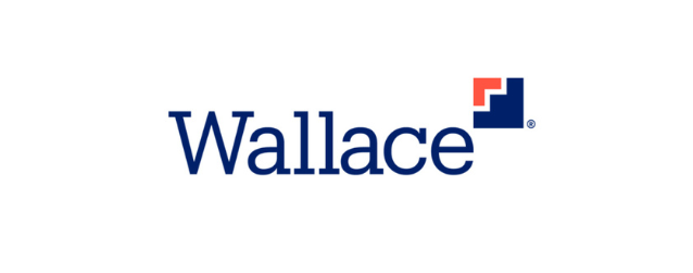 The logo for Wallace: a navy blue square with an orange design in the upper left corner.