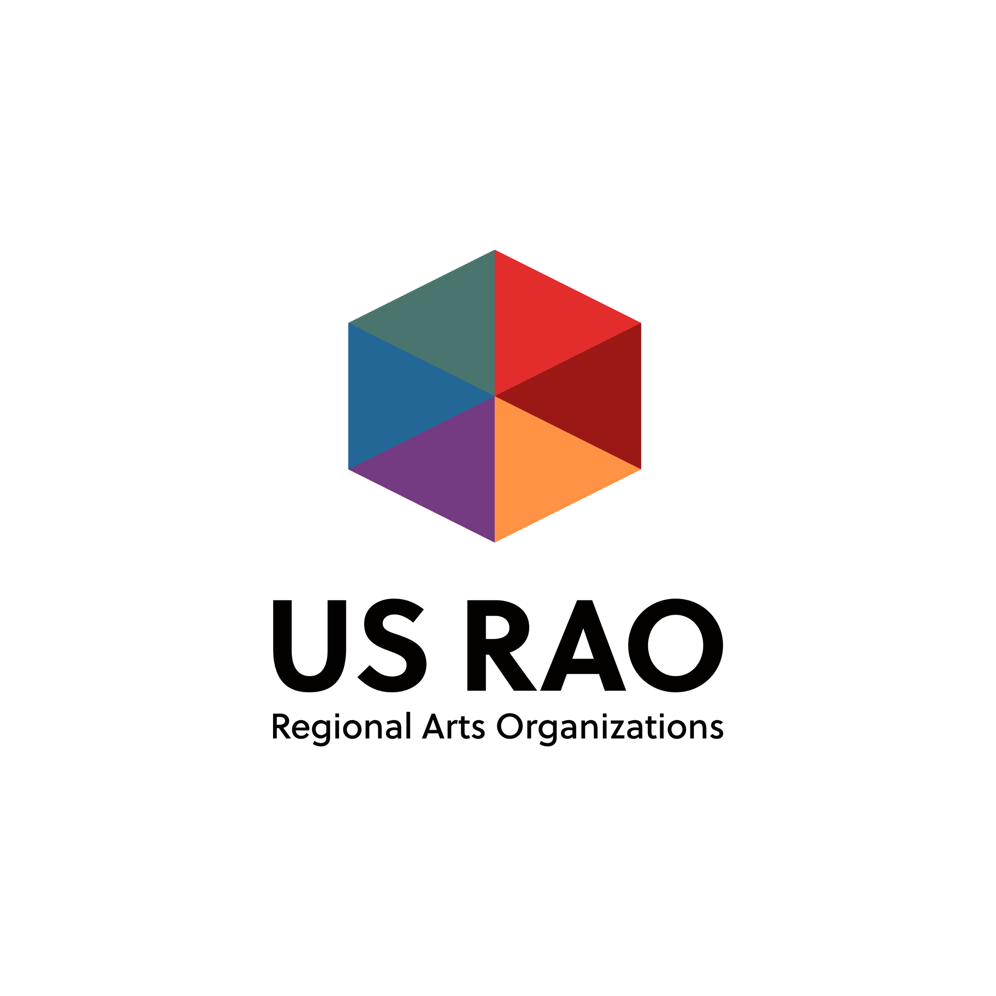 The US Regional Arts Organizations logo, a hexagon comprised of six differently colored triangles.